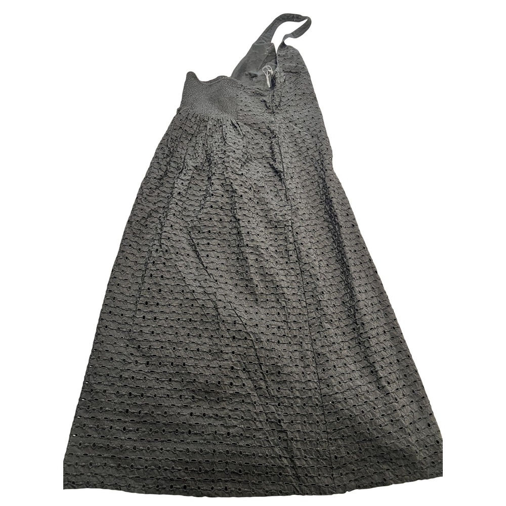 A New Day Dress Womens Medium Black Eyelet Halter Smocked Bodice Sleeveless